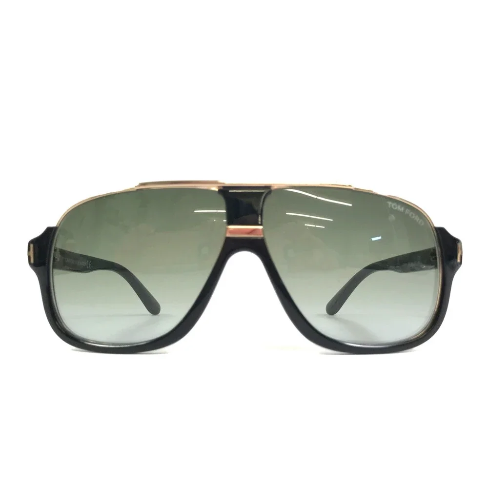 Tom Ford Sunglasses Elliott TF335 01P Black Gold Aviator Frames w/ Green Lenses